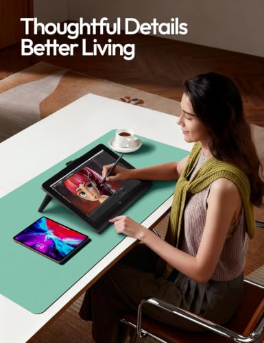 Image of YSAGi Leather Desk Protector, Office Mat, Large Mouse Mat, Non-Slip PU Leather Blotter, Laptop Desk Pad, Waterproof Writing Pad for Office and Home (Green-Blue, 47 inch x 17 inch)
