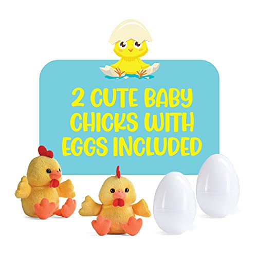 Prextex Plush Hen Toys Stuffed Animal With Two Plastic Easter Eggs Filled With Little Baby Chicks Inside - Big Hen Zippers 2 Eggs With Chicks - Hen Plush Toys For Kids 3-5 - Gift For Chicken Lovers #TOP2