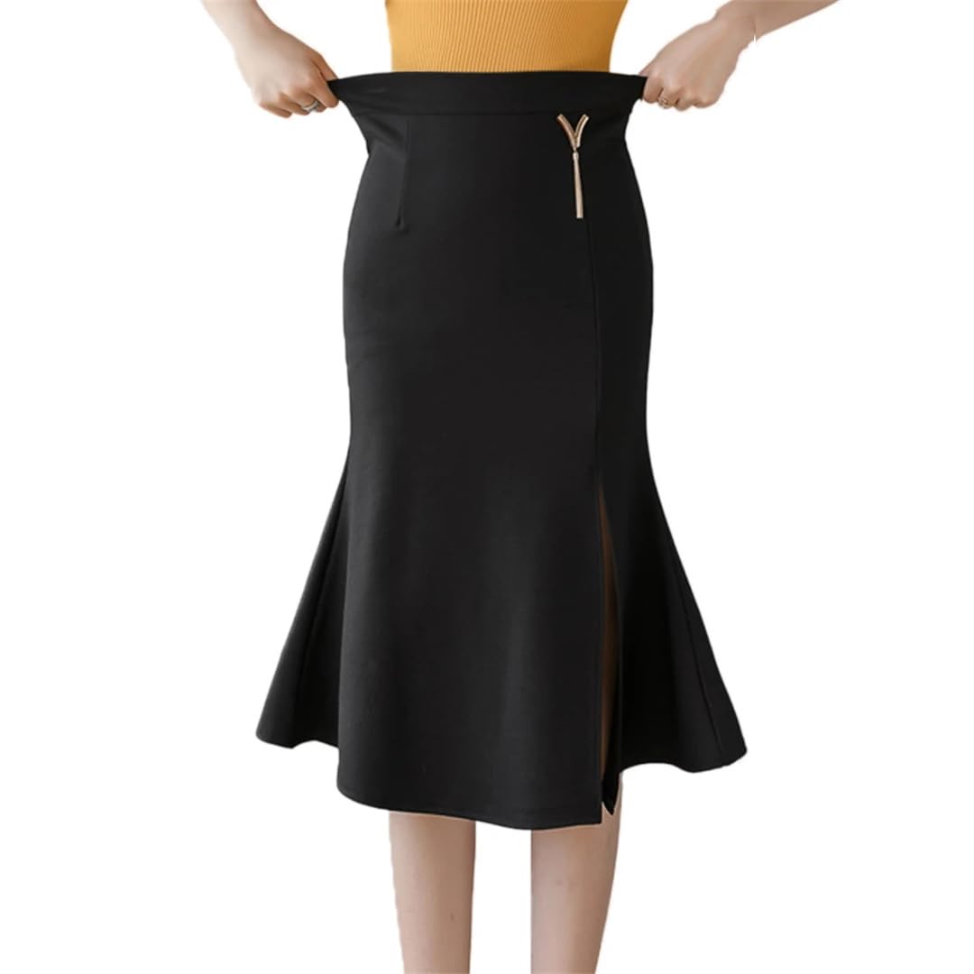 Gonne a sirena con volant per le donne a vita alta ufficio elastico pacchetto hip midi gonne