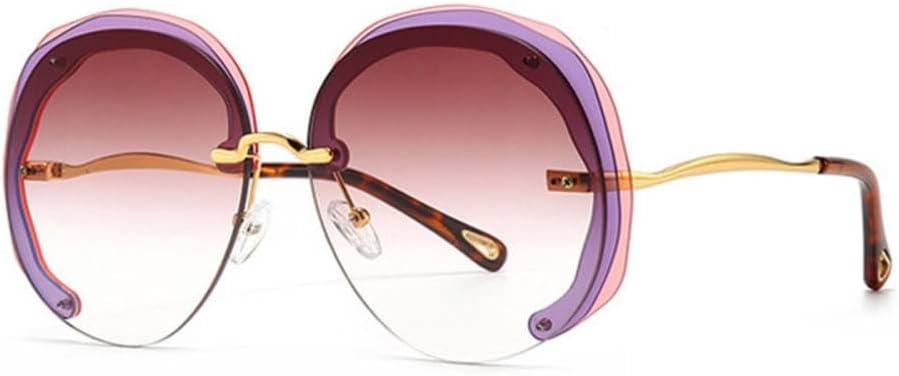 Fashion Oversized Rimless Round Sunglasses Women Clear Ocean Gradient Lens Shades UV400 Trending Men Sun Glasses