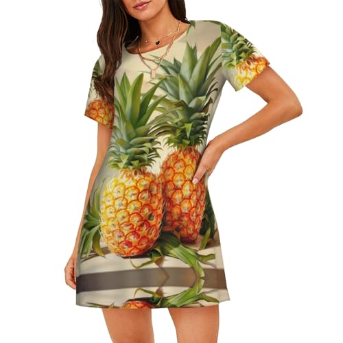 Robe de nuit légère contre la chaleur d'été à motif ananas pour femme