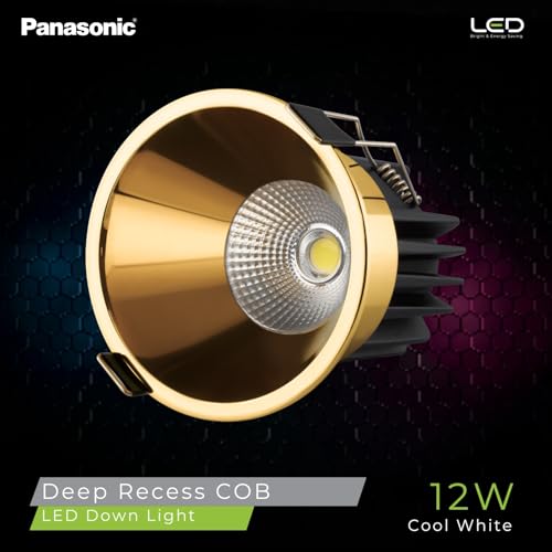 Image of Panasonic 12 Watt Deep Recessed COB Light for Ceiling, Recessed Downlight for Home Decor, Shop, Museum, Restaurant | Yellow Gold Recessed COB Light, Cool White (6500K - PDLM45127)