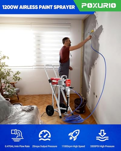 Image of Airless Paint Sprayer, 0.47GPM Paint Sprayer for Home Interior 3300psi 1200W High Efficiency Airless Sprayer with Low Overspray for House Painting Townhouse, Red