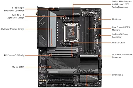 GIGABYTE X670 AORUS Elite AX (AM5/ LGA 1718/ AMD/ X670/ ATX/ 5 años de garantía/DDR5/Quad M.2/PCIe 5.0/USB 3.2 Gen2X2 Tipo-C/AMD WiFi 6E/LAN de 2.5GbE/Q-Flash Plus/M.2 EZ-Latch/placa base para juegos)