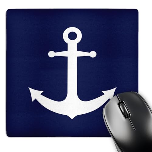 3dRose LLC 8 x 8 x 0.25 Inches Mouse Pad, Navy Blue and White Nautical Anchor Design (mp_165798_1)