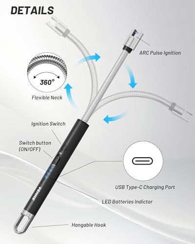 VEHHE 2-Pack Flexible-Neck Arc Lighter (USB-C, Single Arc, Candle/Grill) — view 2