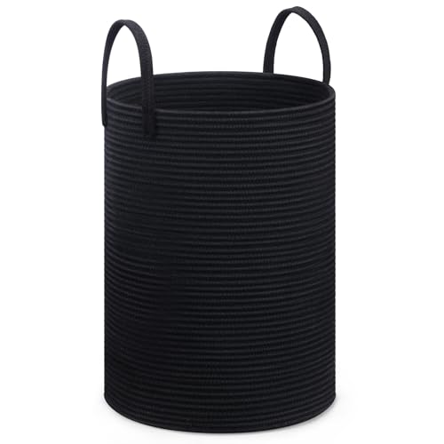 JOJOSEE Large Tall Rope Woven Storage Laundry Basket 38X50cm(Black)