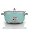 BLACK+DECKER 7 Quart Dial Control Slow Cooker with Built in Lid Holder, Teal Pattern