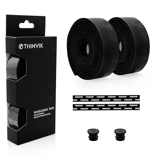Thinvik 自転車 バーテープ 超軽量EVA+PU 自転車ハンドルテープ 滑り止め 吸汗性 快適グリップ グラベル&ロードバイク用 (2巻63g 厚さ2.5mm デュアルテクスチャー テープ ブラック)