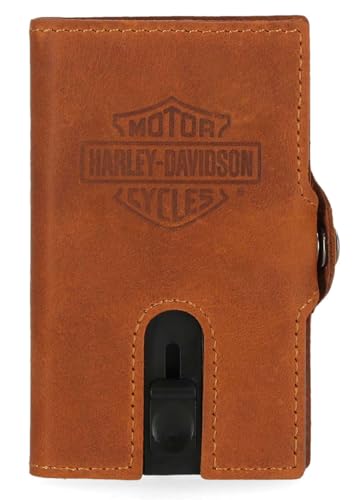 Harley-Davidson Men's Embossed Bar & Shield Pop-Up Card Holder Wallet - Brown