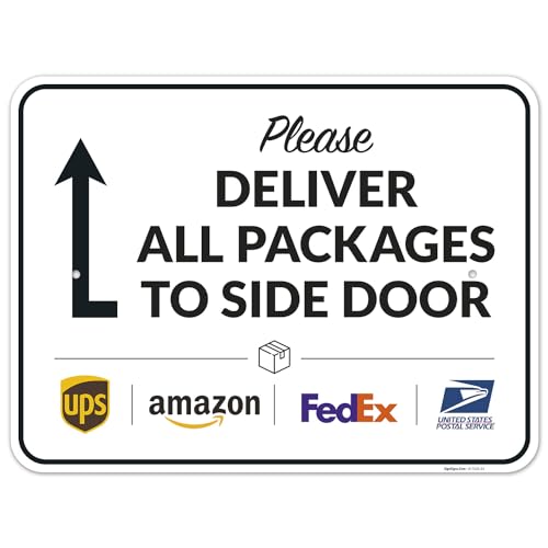 Image of Package Delivery Sign, Delivery Instructions All Package To Side Door Sign, 18x24 Inches, Rust Free .063 Aluminum, Fade Resistant, Made in USA by Sigo Signs