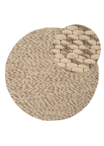 carpetfine Wollteppich Sina weicher handweb Teppich Natur Rund Hellbraun meliert Ø 80 cm |...