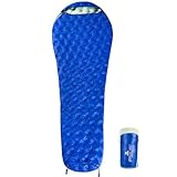 Xsog Ultralight Down Sleeping Bag for Adults, 1.92lbs 32-55F 650 Fill Down, Lightweight Compact Mummy Backpacking Sleeping Bag for Outdoor Camping and Hiking, Compressible -MFH500 (True Blue)
