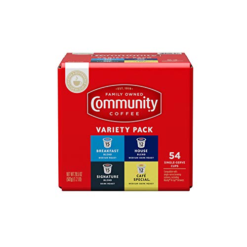 Community Coffee Variety Pack 54 Count Coffee Pods, Medium to Dark Roast, Compatible with Keurig 2.0 K-Cup Brewers, Box of 54 Pods
