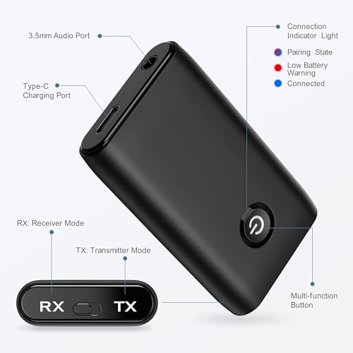 image for Ankilo Aux Bluetooth Adapter for Car, Upgraded Bluetooth 5.3 Transmitt