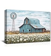 CXHOSTENT Barn Wall Art Farmhouse Pictures Wall Decor Teal Old Barn Windmill and Flowers Picture ...