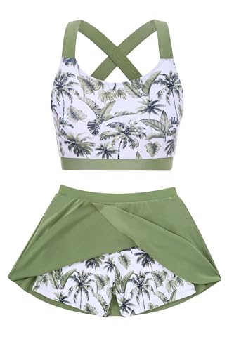 Image of Girls 2 Piece Tankini Swimsuit Summer Boyshort Bathing Suit with Beach Skirt Swimwear 5-16 Years