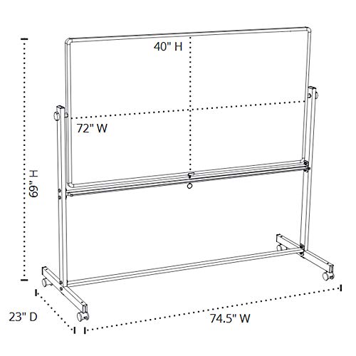 Luxor Rolling Reversible 72"W X 40"H Dry Erase Double-Sided Magnetic Whiteboard With Aluminum Frame And Stand - Perfect For School, Classroom, Conference And Presentation #TOP6