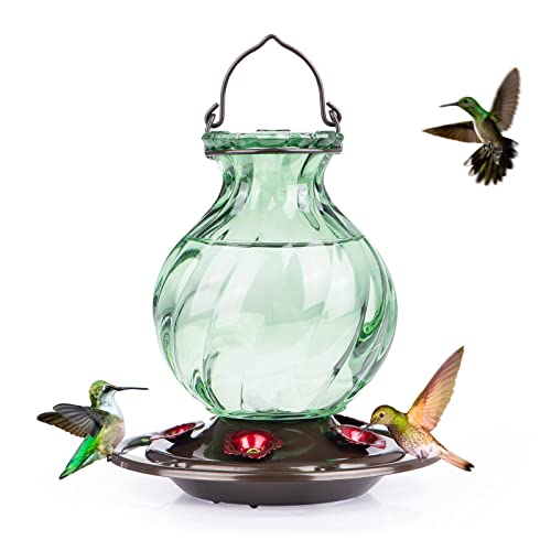 Auslar 26 Ounces Hummingbird Feeder, Hummingbird Feeders For Outdoors Hanging, Perch With 5 Flower Feeding Ports, Fade Proof, Rustproof, Leakproof, Netted Flower Bud Shape Bottle, Green #TOP7