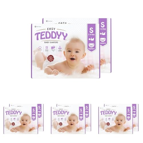 Image of TEDDYY Easy Baby S Size Diaper Tape Style |132 Count (Small) | 3-8 kgs (Pack of 8) | Quick Absorbency | Extra Super Soft | Anti - Bacterial | Colour Changing Wetness Indicator with Adjustable Grip Tapes