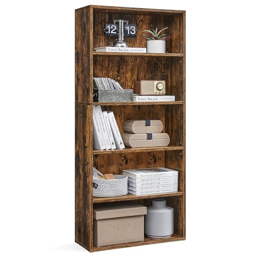 VASAGLE CUSTOS Collection - Bookshelf, 5-Tier Bookcase, Book Shelf, Open Storage Shelf, 9.4 x 23.6 x 52.5 Inches, for Living Room, Home Office, Dining Room, Rustic Brown ULBC165X01