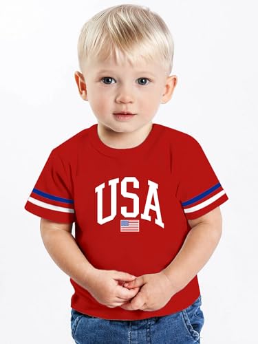 Image of Ithalt Toddler Boys Girls American Flag Shirts 4th of July Tshirt Kids USA Patriotic Tee Independence Day Outfit(3-7y)