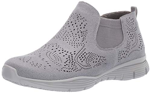 Skechers Women's Seager-ROOKY-Short Double Gore Medalian Laser Cut Bootie Chelsea Boot, Grey, 9