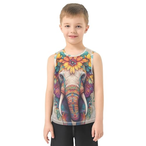 Boys Tank Top Shirts Flower Elephant Traditional Animal Sleeveless T-Shirts Crew Neck for Kids Clothing Children2