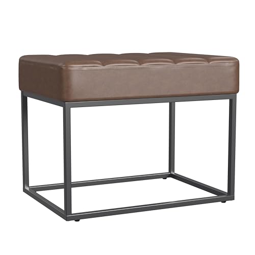 Image of HomePop 22 inch Theodore Channel Tufted Ottoman - Brown Faux Leather