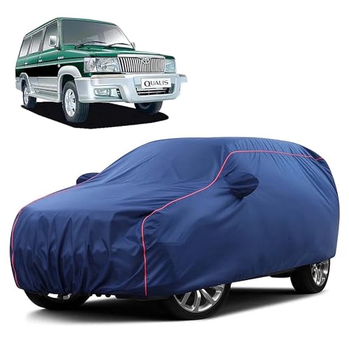 Image of Sulfar 100% Water Resistant Car Body Cover Compatible with Mirror for Toyota Qualis (Triple Stitched, Full Bottom Elastic, Blue Taffeta with Red Piping)