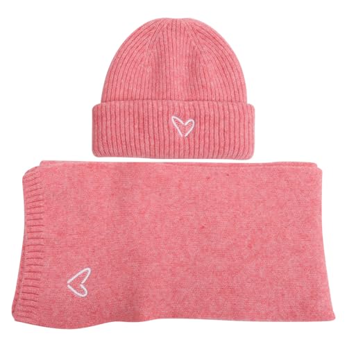 Gorro y bufanda para niña el regalo de invierno perfecto con bordado de corazón rosa suave