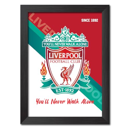 Image of TenorArts Liverpool Football Club Poster Logo Tagline Laminated Photo Frame Painting with Matt Finish Black Textures(12 inches x 9inches)