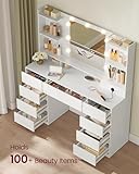 VASAGLE KAILYN Collection - Dressing Table with LED Mirror, Vanity Desk with Power Outlets, 9 Drawers, 9 Dimmable Bulbs, 3 Light Colours, Toolless Slide Rail Assembly, Cloud White RDT141WB03 - Image 4