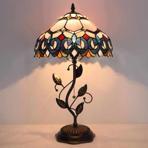 Image of Tiffany Table Lamp Stained Glass Bedside Reading Light W12H19 inch