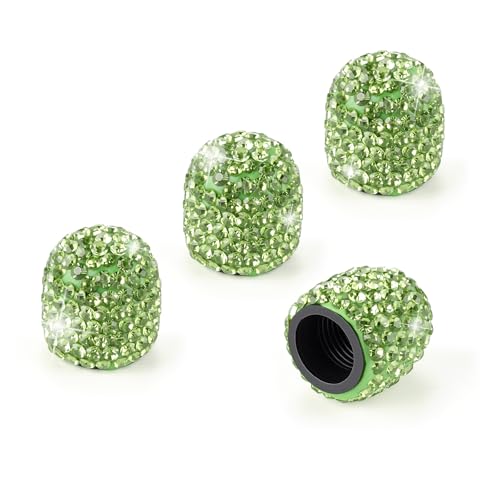 Image of JUSTTOP 4 Pack Handmade Crystal Rhinestone Car Tire Valve Stem Caps, Universal for Cars, Trucks and Motorcycles - Green