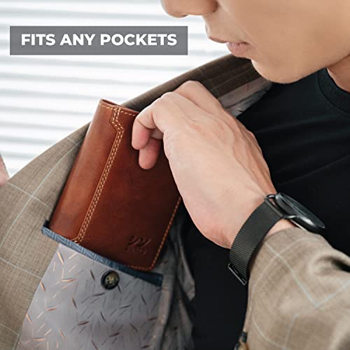 Shinko Italian Leather Wallet For Men, Vachetta Leather Card Holder, Bifold Men's Wallet, Safe Card Case, Men's Long Wallet Versatile And Minimalist Wallet For Men (Golden Brown) #TOP5