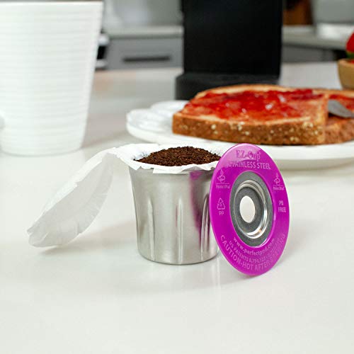 Ez-Cup Stainless Steel Reusable K Cup Coffee Pod + 25 Disposable Paper Filters - Refillable Capsule Compatible With Keurig 1.0 2.0 K-Slim K-Mini Plus K-Duo K-Series & Other Select Models #TOP7