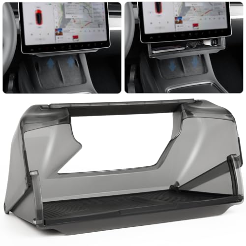 vnkesno Under Screen Storage Box for Tesla 2020-2025 Model Y 2020-2023 Model 3, Hidden Design & Stable Installation, Hiddenable Privacy Storage with Anti-Slip Silicone Pad for Model Y 3 Accessories