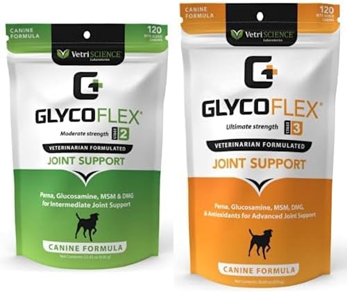 Glycoflex 2 Hip and Joint Supplement for Active Dogs, 120 Chews & Glycoflex 3 Clinically Proven Hip and Joint Supplement for Dogs, 120 Chews