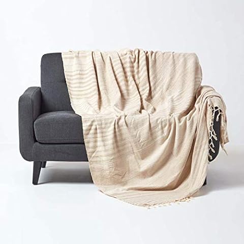 HOMESCAPES Beige Cotton Chenille Throw Cover