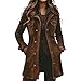 ZWRXW Faux Suede Leather Jacket for Women Midi Long Shacket Coats Vintage Brown Jackets Fashion Long Trench Coat Windbreaker