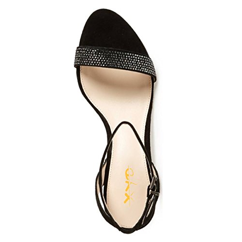 Xyd Women Open Toe Ankle Strap Slingback Sandals Kitten Heel Rhinestones Studded Buckle Dance Casual Dating Pumps Size 11 Black #TOP2