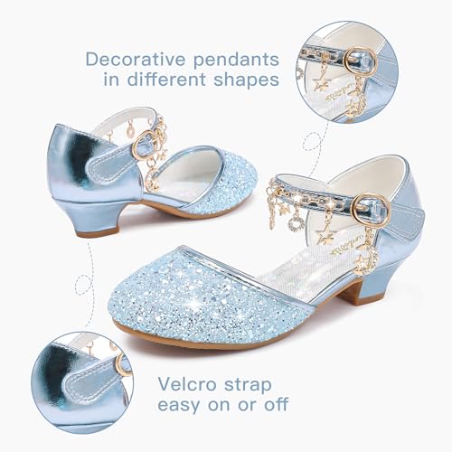 Image of Furdeour Girls Dress Shoes Princess Crystal High Heels Flower Girl Shoes
