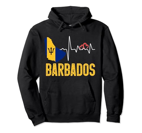 Barbados Flag Map Heartbeat Design for Barbadian Pride Sudadera con Capucha