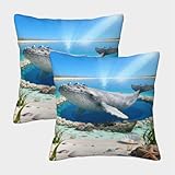 WXLWHR Fundas Cojines con Ballena Gris Juego De 2, Poliéster Suave Funda Almohadón con Cremallera Invisible, Fundas Decorativas De Cojín para Sala De Estar, Sofás, 40x40cm