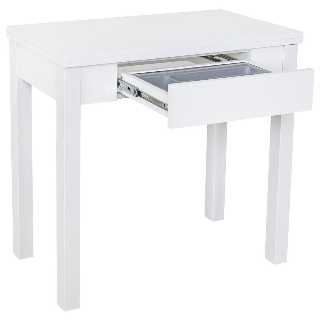 Mesa Cocina Plegable Extensible Cocina - Pequeña con Cajón y Cubertero - Mesa Libro Medidas: 80x40 / 80x80 cm. (Blanco)