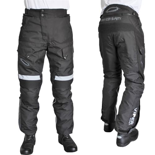 Image of VIPER VERTEX MOTORCYCLE TROUSER MENS WATERPROOF TEXTILE CE HOMOLOGATED WOMEN PROTECTIVE ARMOR SPORTS TOURING UNISEX PANTS BLACK - Black - 4XL