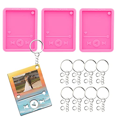 Kit de moldes de resina epóxi com 33 peças – 3 moldes de silicone para reprodutor de mídia, moldes de fundição para chaveiro, chaveiros, anel de salto para pingente de mochila DIY, molde de argila de