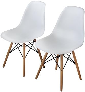 Buschman Set of Two White Mid Century Modern Dining Room Wooden Legs Chairs