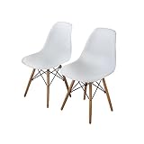 Buschman Set of Two White Mid Century Modern Dining Room Wooden Legs Chairs